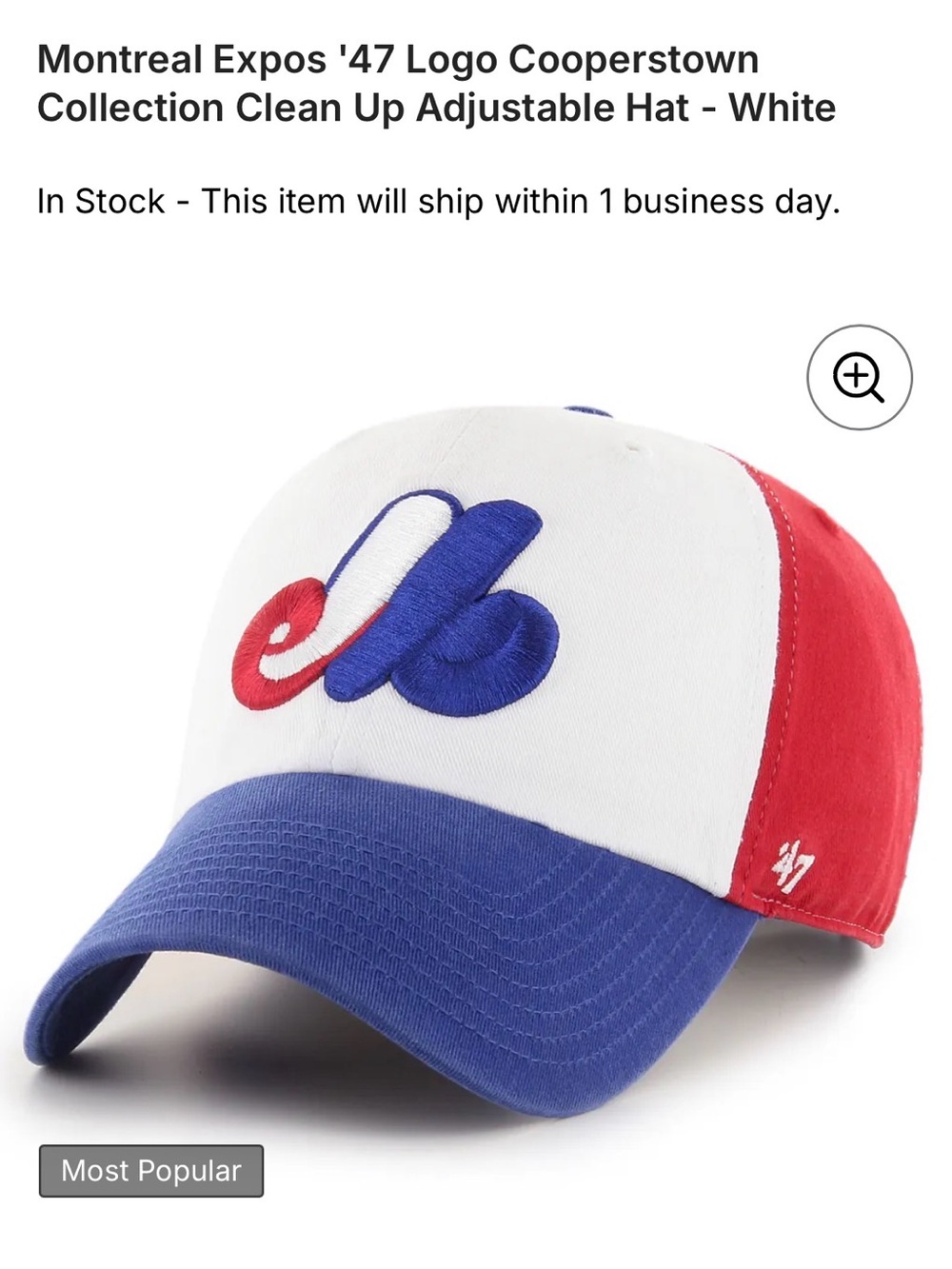 Montreal Expos '47 Logo Cooperstown Collection Clean Up Adjustable Hat
